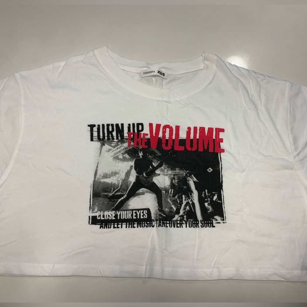 White Graphic Tee with Red and Black Print
